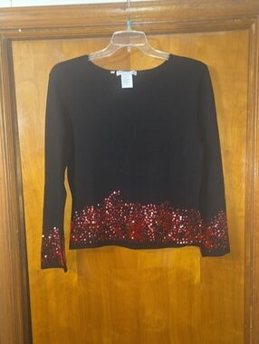 Black Sweater with Red Sequin Hem - Nancy Bolen City Girl